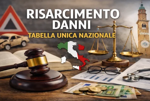 Risarcimento danni secondo Tabella Unica Nazionale con simboli legali, medico-legali e calcolo del danno biologico